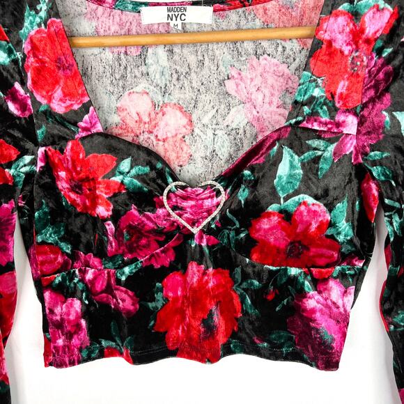 Madden NYC Floral Velvet Heart Crop Top Medium - Picture 3 of 8